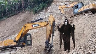 two sany poclain clean road landslide soiljcb hard working and very dangerous place [upl. by Zohar]