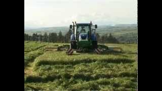 New Holland T7 260 with John Deere butterfly mowers [upl. by Ahsinwad283]