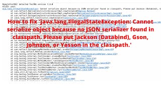 How to Fix Cannot serialize object because no JSON serializer found in classpath error message [upl. by Imaon]