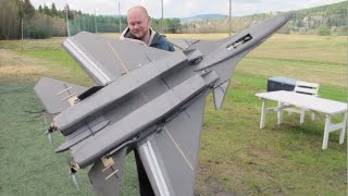 Giant RC SU37 Super flanker jet Maiden flight MUST SEE Scratchbuilt Depron electric pusher prop [upl. by Malin32]