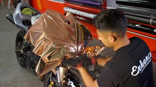 INSANE MOTORCYCLE WRAP ROSE GOLD CHROME R1 [upl. by Levy]