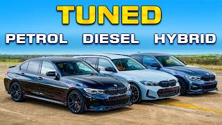 Tuned BMW M340i v M340d v 330e DRAG RACE [upl. by Neelik]