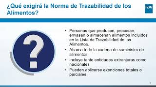 Webinar FDA Regulación Final de la Trazabilidad de los Alimentos bajo Ley FSMA [upl. by Ettelohcin953]