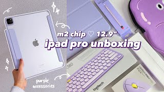 m2 ipad pro 129quot unboxing 💜 apple pencil 2  accessories [upl. by Ayk]