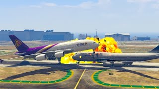 Pilot lands the Airbus on beach after an Intense Collision on Airport GTA 5 [upl. by Ingunna]