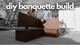 DIY Built In Banquette Build  budget friendly bench  DIY Extreme Living Room Makeover [upl. by Kcolttam]