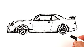 How to draw a Nissan Skyline GTR R34 [upl. by Ailesor498]