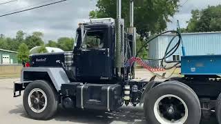 Detroit Diesel Brockway 8v71 pulling rogers lowboy [upl. by Zzabahs]