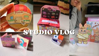 Made 3 play book box labubu dessert mini store paper craft diy  studio vlog [upl. by Ikceb537]