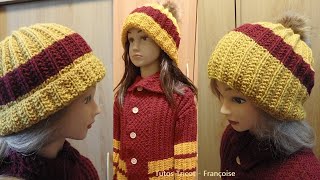 Tuto Tricot Bonnet Enfant en Fausses Côtes Anglaises à laiguille circulaire en 3 tailles pas à pas [upl. by Roselani]