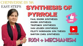 Synthesis Of Pyrrole  Paalknorr knorr Trofimov Piloty RobinsonVan LeusenBarton zard Synthesis [upl. by Nolrac17]