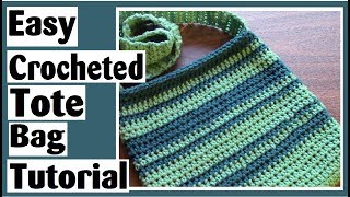 Easy Crocheted Tote Bag  How to Crochet Tutorial for Beginners [upl. by Lidda348]