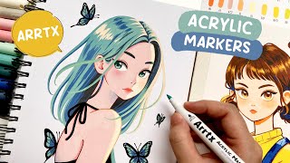 🦋 Trying Out New Markers  Arrtx Acrylic Markers 60A and 60B Colors Review  Giveaway [upl. by Guss]