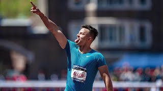 Devon Allen Smashes Penn Relays 110mH Record [upl. by Aerdnwahs]