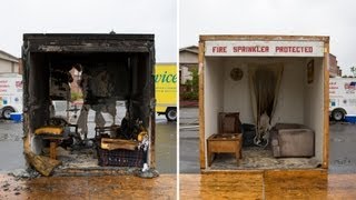 Fire sprinklers save lives a side by side burn 2 rooms set on fire [upl. by Chivers]