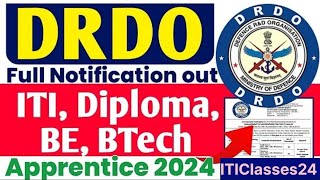 DRDO Apprenticeship 2024 😱ITI Apprentice 2024🔥 itistudents जल्दी करें आवेदन कैसे करें आवेदन🤔 [upl. by Dnomso]