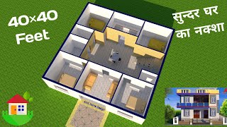 4040 House Plan 3d  40x40 Feet 4 Bed Rooms House  4040 house plan [upl. by Llydnek]