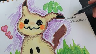 VẼ NHÂN VẬT MIMIKYU TRONG BỘ ANIME POKEMON BẰNG MÀU MACKER ACRYLIC  Tanis Draw [upl. by Lamprey]