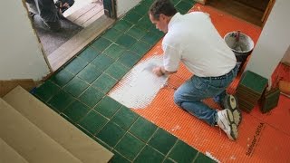 Tile Foyer Installation Ep 1 subfloor membrane and layout [upl. by Sidnarb]