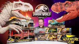 Jurassic World Dinosaur Toy Action Figures TRex and Indominus Rex Toy Review AdventureFun [upl. by Lamaaj]