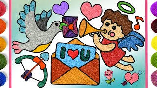 Angel bird with envelope mail Drawing Coloring amp Jelly Painting for Kids Toddlers  Heart shape [upl. by Pamella]