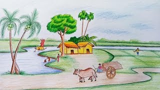 How to draw scenery of rural life [upl. by Etnuhs996]