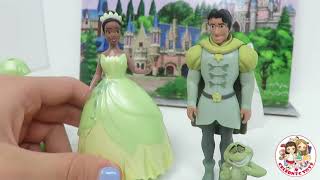 Disney Princess Tiana Deluxe Magiclip doll tries 2 rare Dresses with Prince Naveen amp Frog [upl. by Latsirc783]