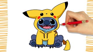 How to Draw STITCH PIKACHU I Easy [upl. by Oyr]