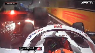 Nikita Mazepin Scary Crash at Race Restart  2021 Saudi Arabia Grand Prix [upl. by Surbeck]