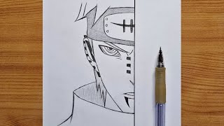 How to draw Pain from Naruto  Pain half face step by step  easy anime tutorial for beginners [upl. by Halueb]