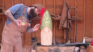 Chainsaw carving a smoking Gnome with a cardinaltime lapse [upl. by Yahc]