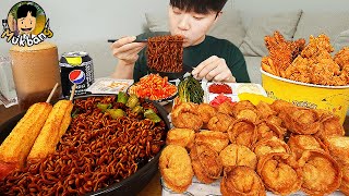 ASMR MUKBANG 직접 만든 만두 치킨먹방 돈까스 짜파게티 레시피 FRIED CHICKEN AND BLACK BEAN NOODLES EATING SOUND [upl. by Olegnaed251]