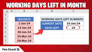 Get Working Days Remaining in Month in Excel [upl. by Ecurb411]