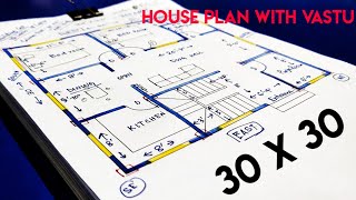 900 sqft house plan with vastu II 30 X 30 GAHR KA NAKSHA II 30 X 30 HOUSE DESIGN [upl. by Euqinotna]