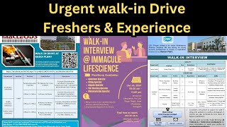 Urgent Walkin Drive  Freshers amp Experience  USV Ltd  Macleods Pharma  Immacule Life Sciences [upl. by Adnaugal949]