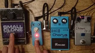 Chorus pedals shootout Boss CE2W vs Small Clone vs Ensemble King vs Madbean Pork Barrel [upl. by Schwinn909]