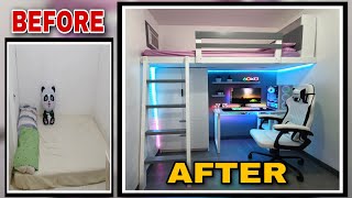 5 SQM ROOM TRANSFORMATION with LOFT BED GAMING SET UP  Full Episode Room Make Over Minimalist Room [upl. by Guadalupe]