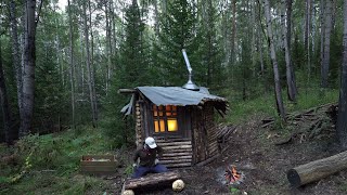 Construction of log cabins in the wild forest Solo bushcraft START TO FINISH ASMR [upl. by Alfie]