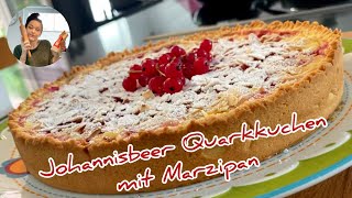 Johannisbeerkuchen mit Quark und Marzipan  Johannisbeer Quark Kuchen Rezept [upl. by Adnaluoy]