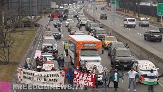 ProPalestinian protesters block traffic into OHare Airport [upl. by Alledi78]