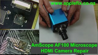 Amscope AF100 Microscope HDMI Camera Repair  AN41908A Lens Driver IC Burnt  Apple [upl. by Charin]