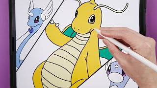 포켓몬 그리기 How To Draw pokemon Dratini Dragonair Dragonite  easy drawing coloring [upl. by Yehs]