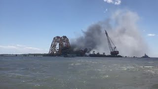 Golden Ray cargo ship wreckage catches fire in St Simons Sound [upl. by Breh948]