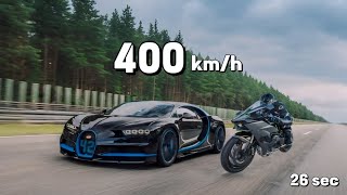 Bugatti Chiron VS Kawasaki Ninja H2R  Fastest Car In The World  0400 kmh [upl. by Colene397]