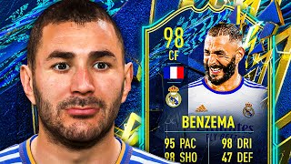 5⭐WEAK FOOT BENZ 😎 98 TOTS Benzema Player Review  FIFA 22 Ultimate Team [upl. by Fanchet]