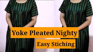 Yoke Pleated nighty cutting and stiching in malayalam for beginnersEasy pleated nighty stiching [upl. by Aiak]