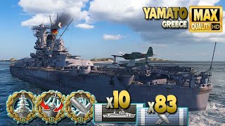 Battleship Yamato in action on map Greece  World of Warships [upl. by Colpin435]