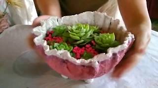 Maceta de cemento y tela super fácil  CEMENT AND CLOTH FLOWER POT SUPER EASY [upl. by Notlem]