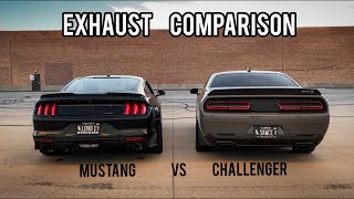 Mustang GT vs Challenger Hellcat  exhaust sound comparison [upl. by Ynohtnaed]