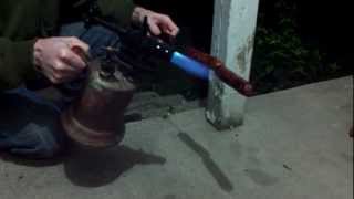 cooking hotdogs with 85 year old Gasoline Blow Lamp [upl. by Llerrej]